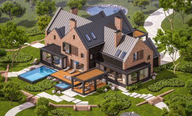 modern klinker ev havuzları havuz ile 3D render