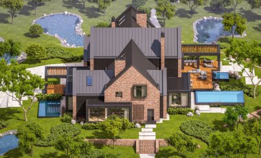 modern klinker ev havuzları havuz ile 3D render