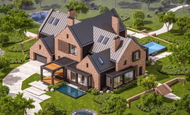 modern klinker ev havuzları havuz ile 3D render