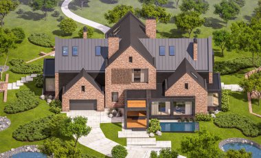 modern klinker ev havuzları havuz ile 3D render