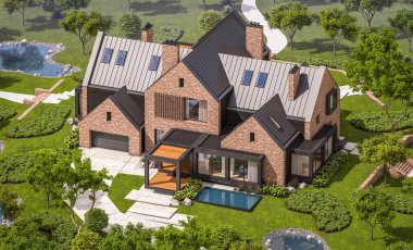 modern klinker ev havuzları havuz ile 3D render