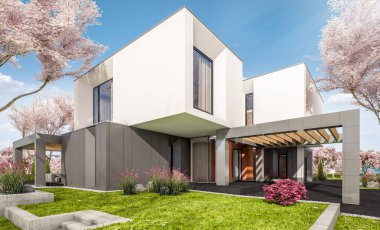 modern bahar bahçe evde 3D render