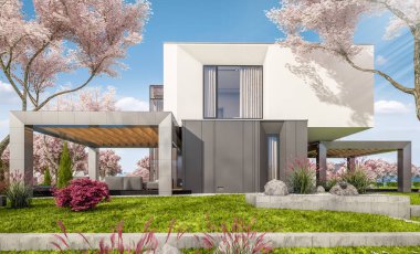 modern bahar bahçe evde 3D render