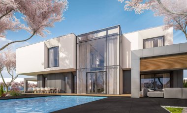 modern bahar bahçe evde 3D render