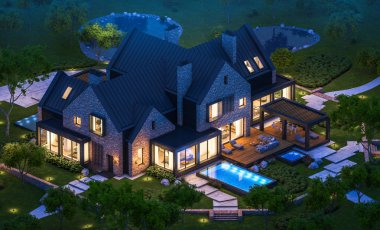 modern klinker ev havuzları havuz n ile 3D render