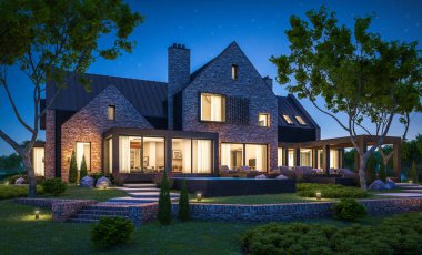 modern klinker ev havuzları havuz n ile 3D render