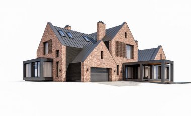 Havuz isol ile havuzlarda modern klinker evin 3D render