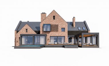 Havuz isol ile havuzlarda modern klinker evin 3D render