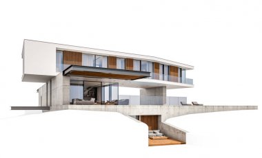 w üzerinde izole havuzu ile tepede modern evin 3D render