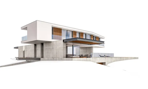 3d rendering of modern house on the hill with pool isolated on w — Stock Photo, Image