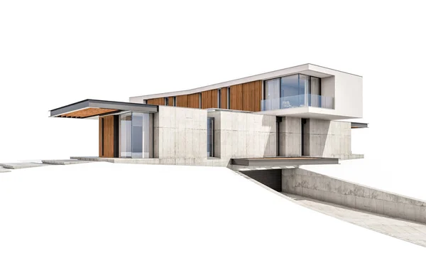 3d rendering of modern house on the hill with pool isolated on w — Stock Photo, Image