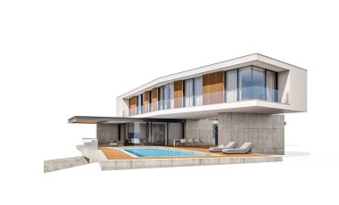 w üzerinde izole havuzu ile tepede modern evin 3D render