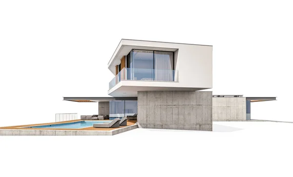 3D-rendering av moderna hus på kullen med pool isolerad på w — Stockfoto