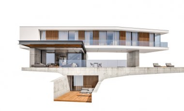w üzerinde izole havuzu ile tepede modern evin 3D render