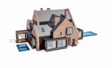 Havuz isol ile havuzlarda modern klinker evin 3D render