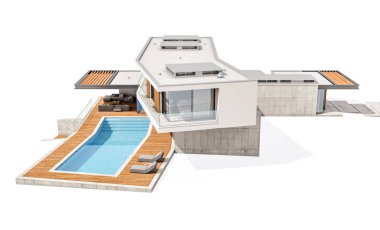 w üzerinde izole havuzu ile tepede modern evin 3D render