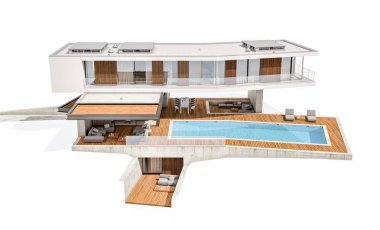w üzerinde izole havuzu ile tepede modern evin 3D render