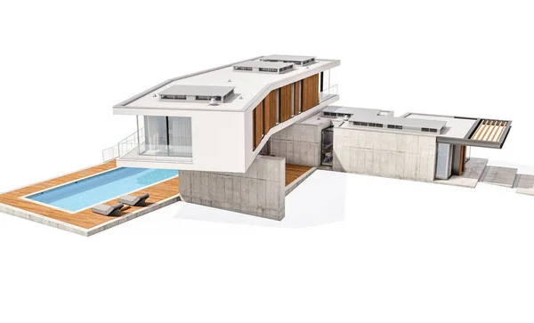 3d rendering of modern house on the hill with pool isolated on w — Stock Photo, Image