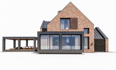 Havuz isol ile havuzlarda modern klinker evin 3D render