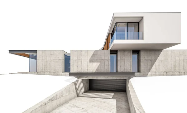 3D απόδοση του σύγχρονου σπιτιού στο λόφο με πισίνα απομονωθεί σε w — Φωτογραφία Αρχείου