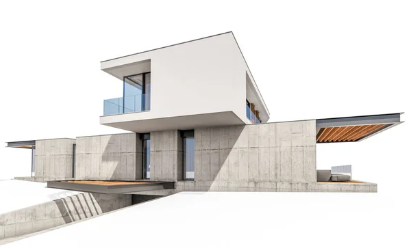 W üzerinde izole havuzu ile tepede modern evin 3D render — Stok fotoğraf