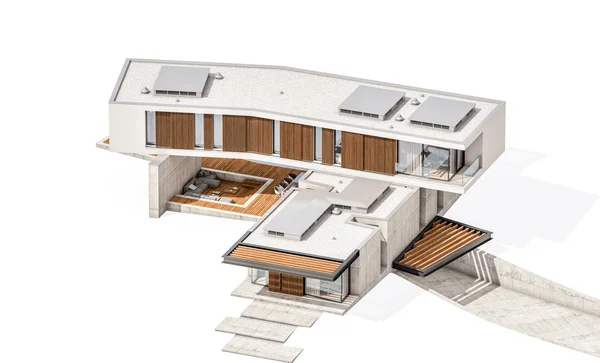 3d representación de casa moderna en la colina con piscina aislada en w — Foto de Stock