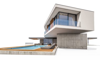 w üzerinde izole havuzu ile tepede modern evin 3D render