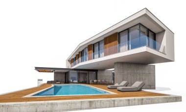 w üzerinde izole havuzu ile tepede modern evin 3D render