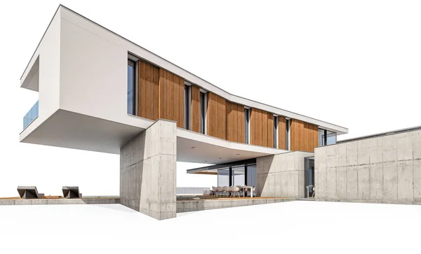 3d representación de casa moderna en la colina con piscina aislada en w — Foto de Stock