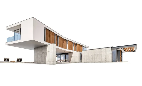 3D-rendering van modern huis op de heuvel met zwembad geïsoleerd op w — Stockfoto