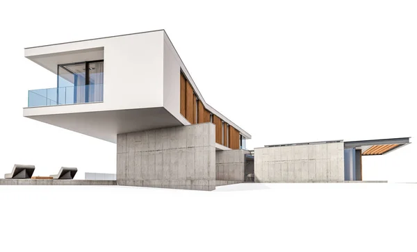3D renderelés a modern ház a dombon a medence elszigetelt w — Stock Fotó