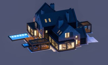 modern klinker ev havuzları havuz n ile 3D render