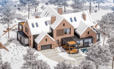 w havuzlu havuzlarda modern klinker evin 3d render