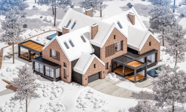 w havuzlu havuzlarda modern klinker evin 3d render