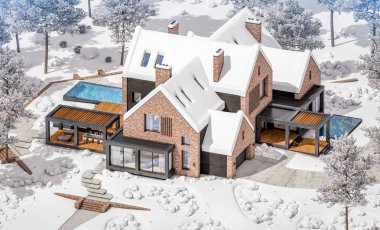 w havuzlu havuzlarda modern klinker evin 3d render