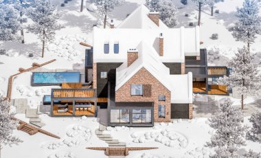 w havuzlu havuzlarda modern klinker evin 3d render