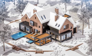 w havuzlu havuzlarda modern klinker evin 3d render