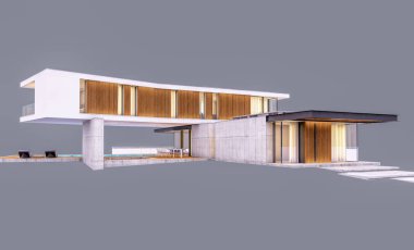 G üzerinde izole havuz ile tepede modern evin 3d render