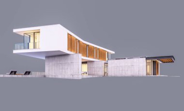 G üzerinde izole havuz ile tepede modern evin 3d render