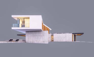 G üzerinde izole havuz ile tepede modern evin 3d render