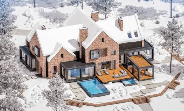 w havuzlu havuzlarda modern klinker evin 3d render