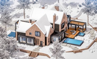 w havuzlu havuzlarda modern klinker evin 3d render
