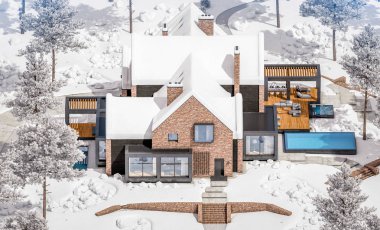 w havuzlu havuzlarda modern klinker evin 3d render