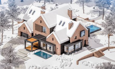 w havuzlu havuzlarda modern klinker evin 3d render