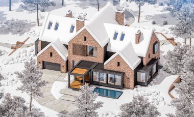 w havuzlu havuzlarda modern klinker evin 3d render