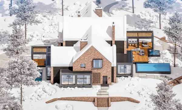 w havuzlu havuzlarda modern klinker evin 3d render
