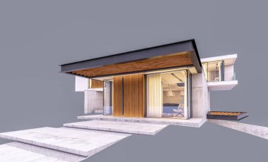 G üzerinde izole havuz ile tepede modern evin 3d render