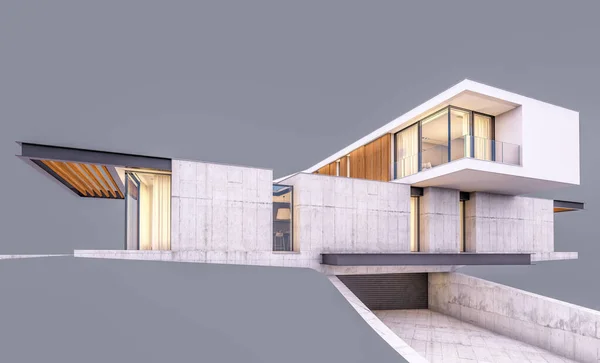 3D-rendering van modern huis op de heuvel met zwembad geïsoleerd op g — Stockfoto