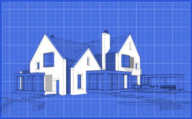 Göletlerin üzerinde, garajı ve havuzu satılık ya da kiralık olan modern konforlu tokuşturma evi. Bina planında beyaz lekeli siyah çizgi çizimi