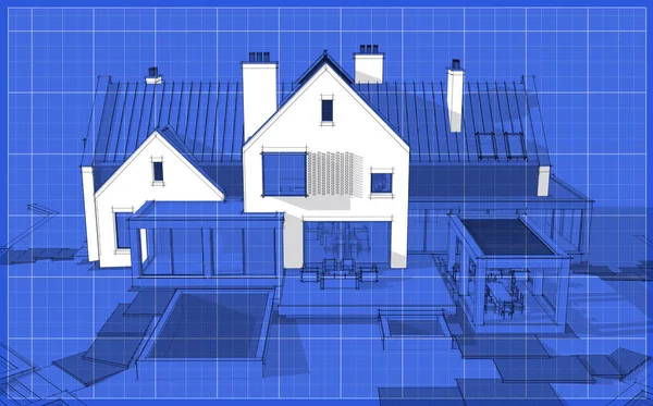 Representación Casa Moderna Acogedora Clinker Los Estanques Con Garaje Piscina — Foto de Stock